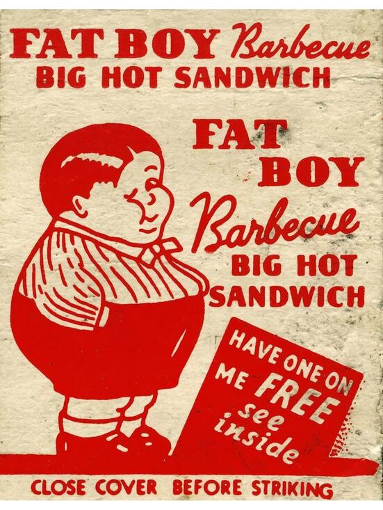 Other - Fat Boy Barbeque BBQ Paper REPRINT 8.5x11 Vintage Style Ad Sign Matchbook